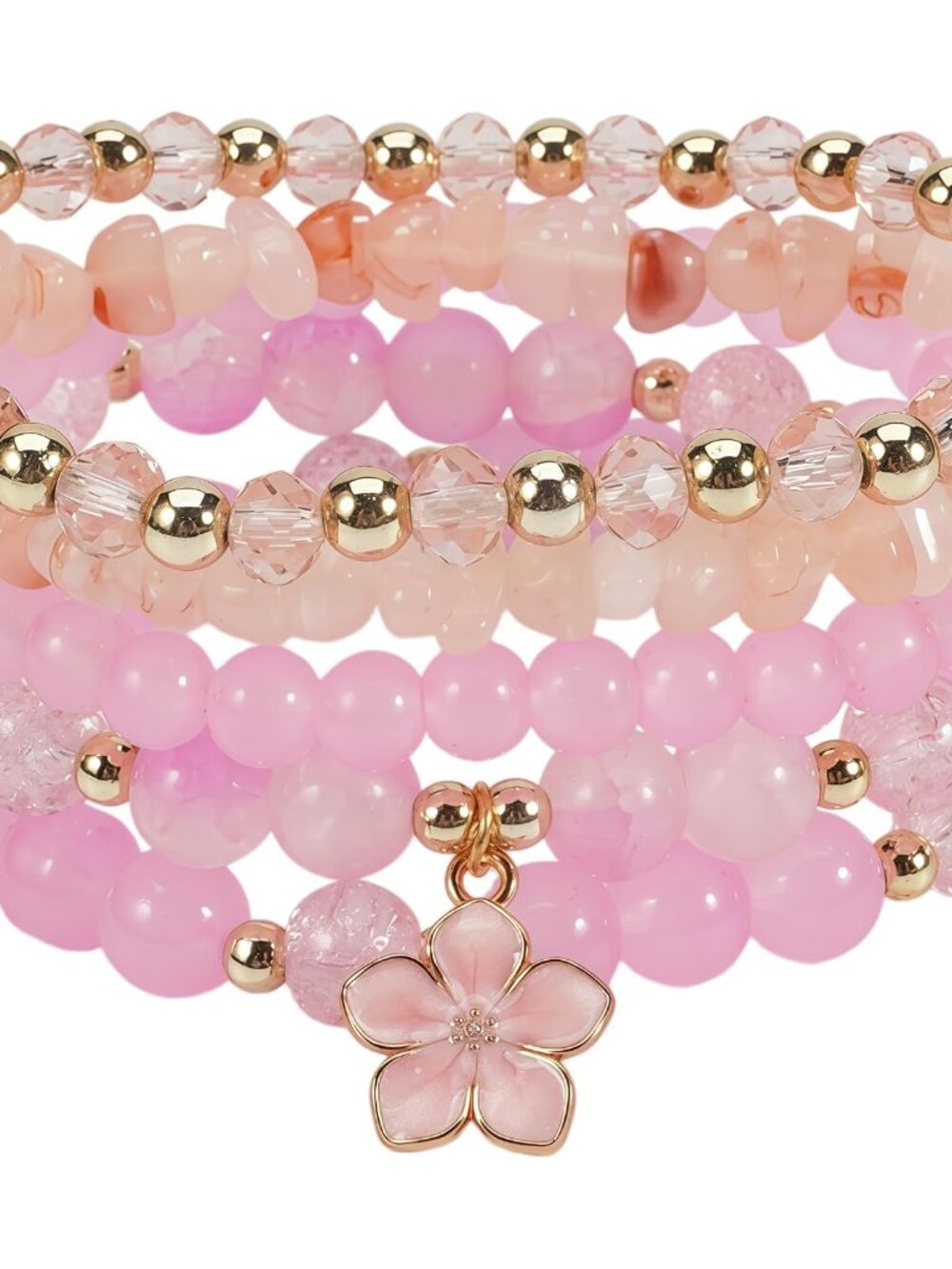 Fashionable Pink Bead Bracelet Set with Crystal Accents - Perfect Gift Idea